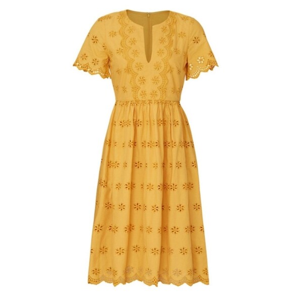 Madewell | Scalloped Eyelet Midi Dress Marigold Mustard Yellow, Womens 8 - Picture 9 of 9